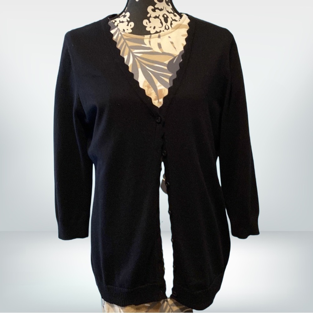 Isaac Mizrahi Cardigan Sweater 3/4 Length Sleeve Black Medium New - Picture 2 of 10